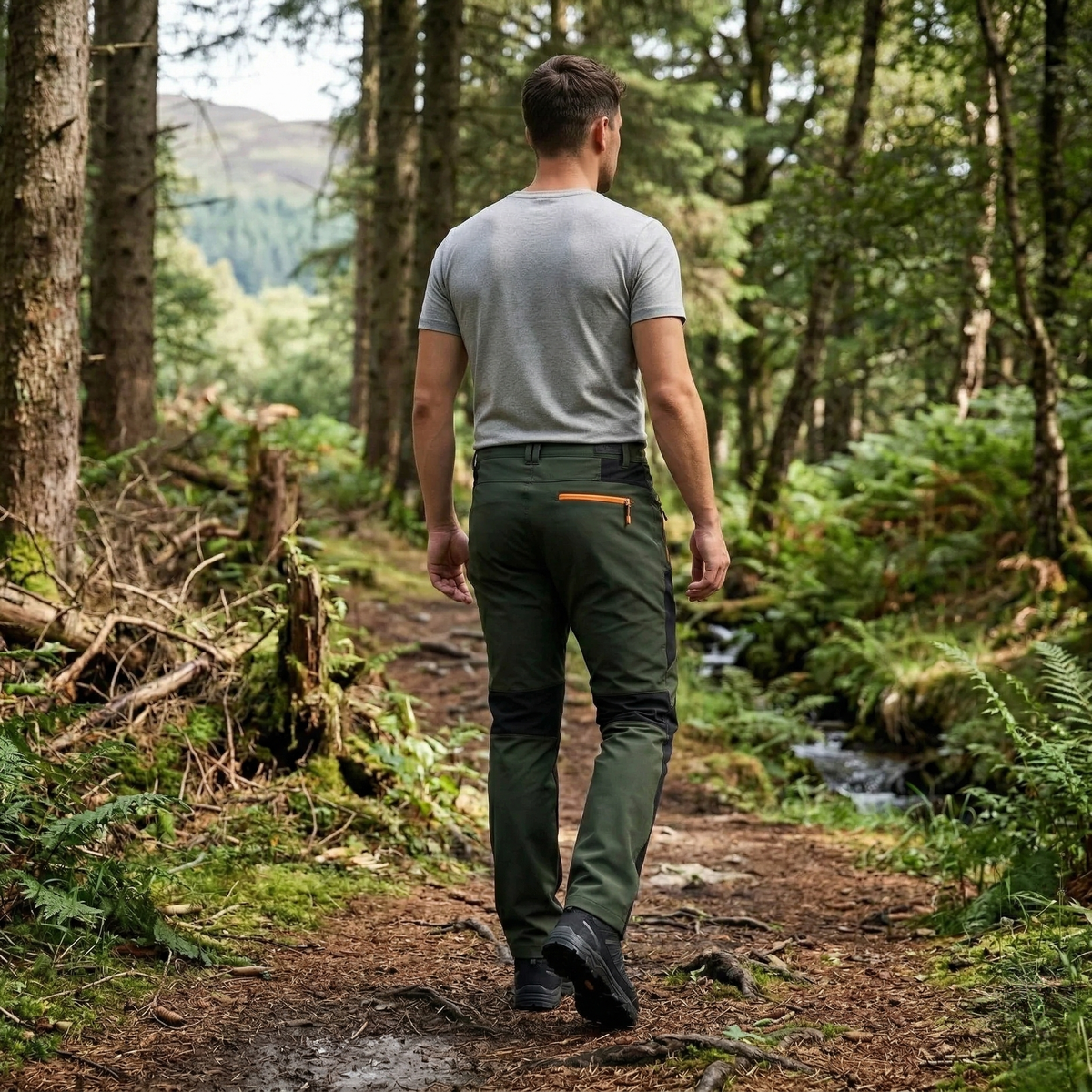 Pantalon de randonnée homme | Imperméable bicolore zips ajusté