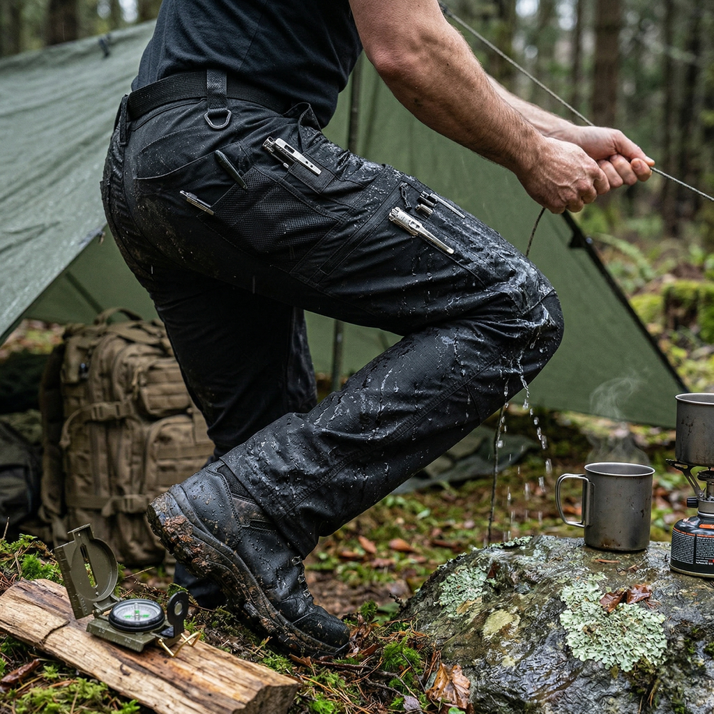 Pantalon de randonnée homme | Imperméable poches zippées coupe ajustée