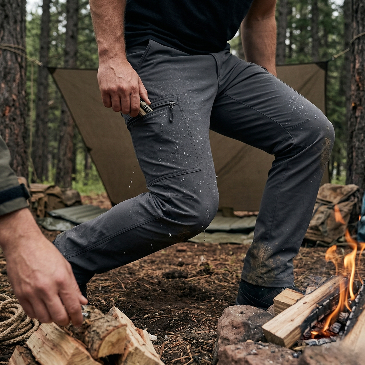 Pantalon de randonnée homme | Imperméable stretch 5 poches zippées