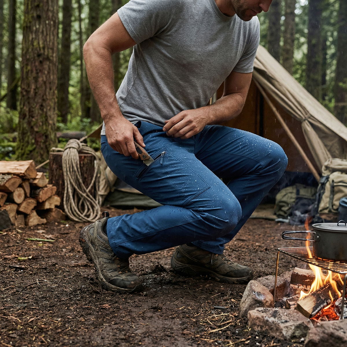 Pantalon de randonnée homme | Imperméable stretch 5 poches zippées